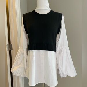 Anthropologie by Moth Black and White Layered Blouse
